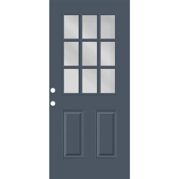 Steves & Sons Reliant 32 in. x 80 in. Right-Handed 2P Halflite 9L SDL Clear Glass Dark Denim Finish Fiberglass Front Door Slab
