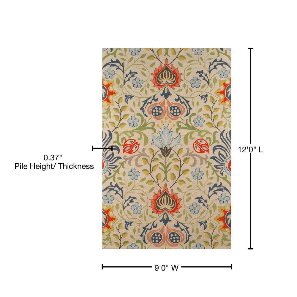 Handmade Multi-Color Floral Wool 9' x 12' Area Rug