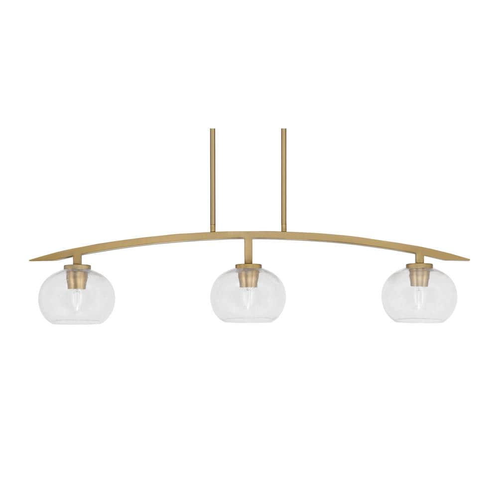 Siena 3-Light, Brass, Linear Chandelier, Any room with Clear Bubble Glass S