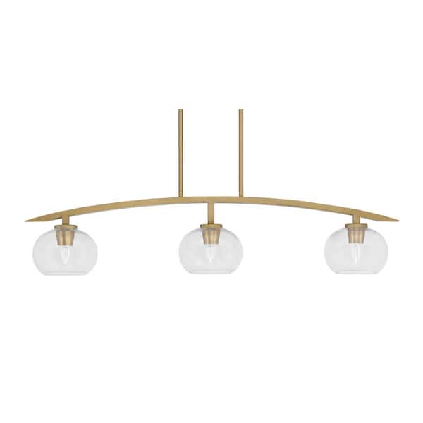 Unbranded Siena 3-Light, Brass, Linear Chandelier, Any room with Clear Bubble Glass Shades