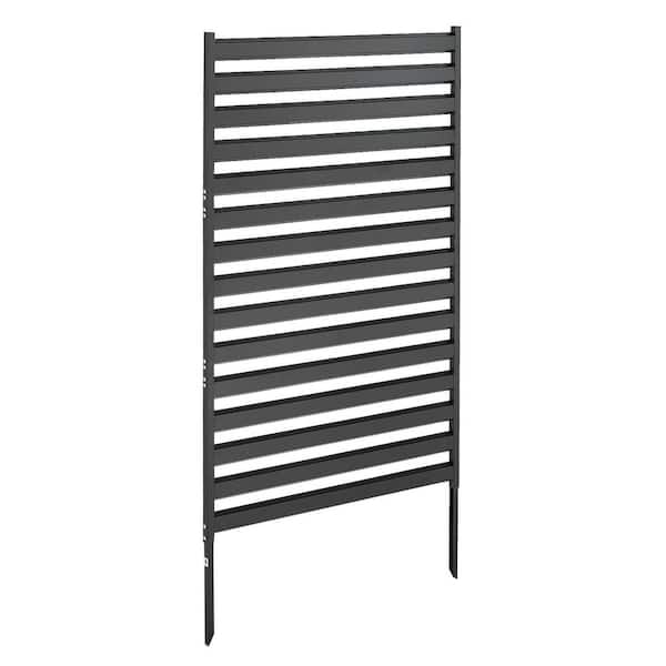 Metal Privacy Screen, 38 in. W x 60 in. H Black Steel Freestanding Modern Privacy Fence Garden Divider Panel Stakes