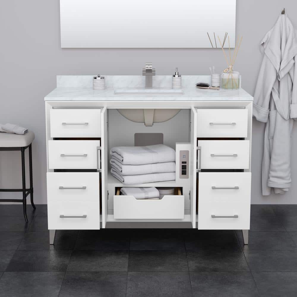 Amici 48" White Freestanding Vanity with Satin Bronze Trim