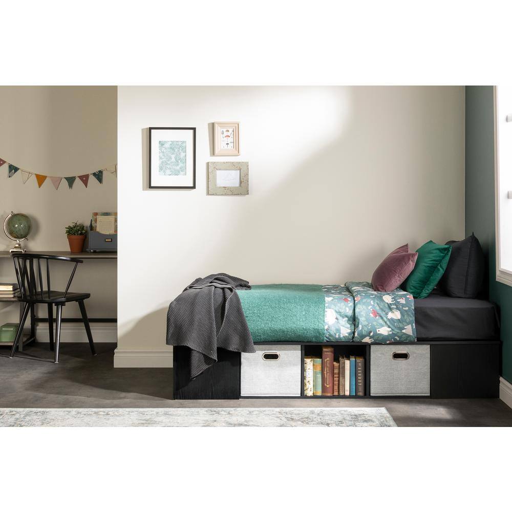 Twin Black Oak Wood Frame Captain's Bed with Storage Drawers