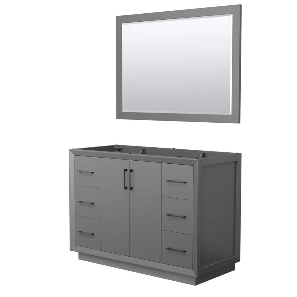 Wyndham Collection Strada 47.25 in. W x 21.75 in. D x 34.25 in. H Single Bath Vanity Cabinet without Top in Dark Gray with 46 in. Mirror, Dark Gray with Matte Black Trim -  WCF414148SGBCXSXXM46