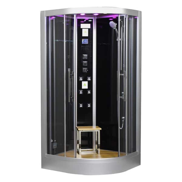 Unbranded Platinum 39"x39"x89" Steam Shower with Bluetooth, Chromatherapy Lighting, Aromatherapy and 6kW Steam Generator in Black