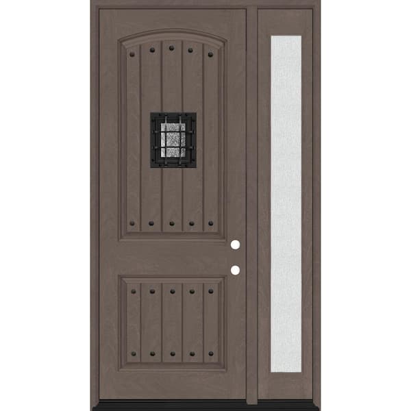Steves & Sons Regency 53 in. x 96 in. 2P Plank Cavalier Speakeasy LHIS Ashwood Stain Fiberglass Prehung Front Door w/14in. Rain SL
