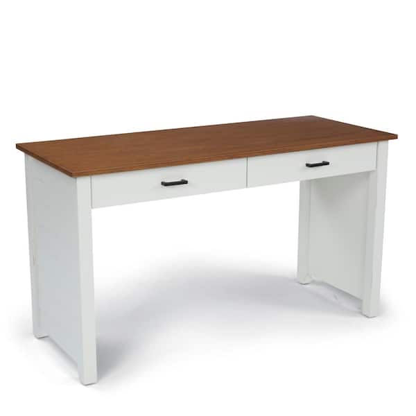 HOMESTYLES Portsmouth 54 in. W Rectangular White and Oak Wood 2-Drawer Writing Desk
