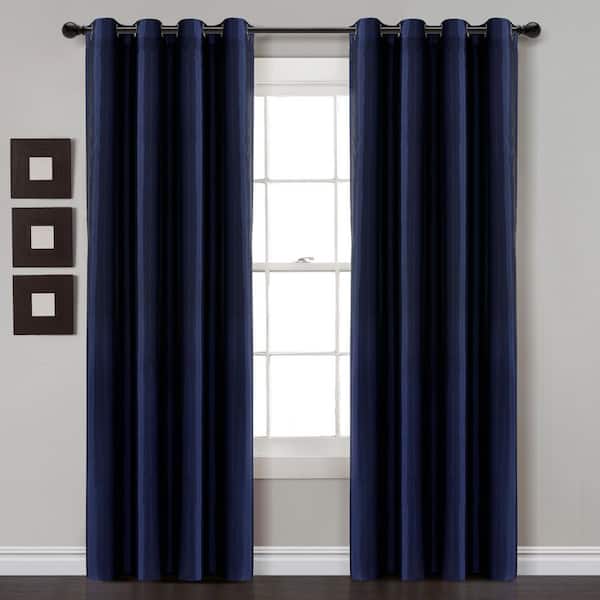 HOMEBOUTIQUE Insulated Grommet Polyester Navy 52 in. W x 95 in. L Faux Silk 100% Blackout Curtain Panel (Single Panel)