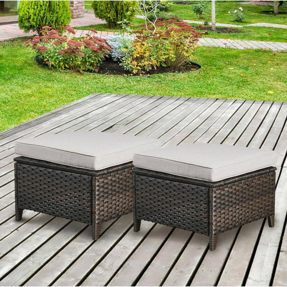 ArcoBay Metal and Brown Wicker Outdoor Ottoman with Olefin Beige Family Cushion (2-Pack) price history on PriceWatchPro
