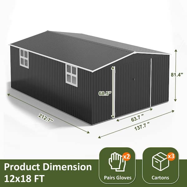 VIWAT 11.4 ft. W x 17.7 ft. D Metal Outdoor Storage Garden Tool