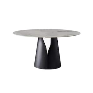 47.24 in. Round White Sintered Stone Dining Table with Solid Black Carbon Steel Base (Seats-6)