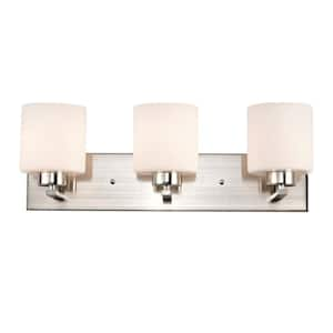 Prinos 22.8 in. 3-Light Silver Sconce with White Glass Shades