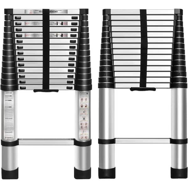 14.5 FT Aluminum Telescoping Ladder with One-Button Retraction for Indoor and Outdoor Use