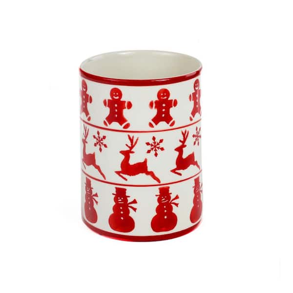 Euro Ceramica Winterfest Red/White Ceramic Utensil Holder