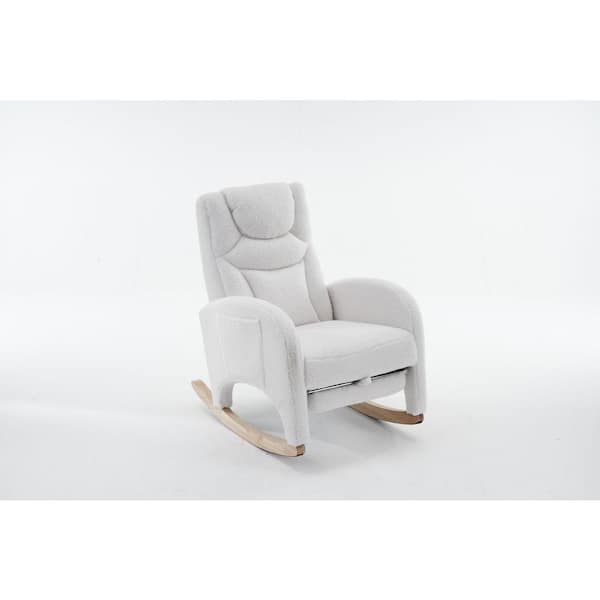 Tenleaf Natural Wood Outdoor Rocking Chair with Ivory Cushion
