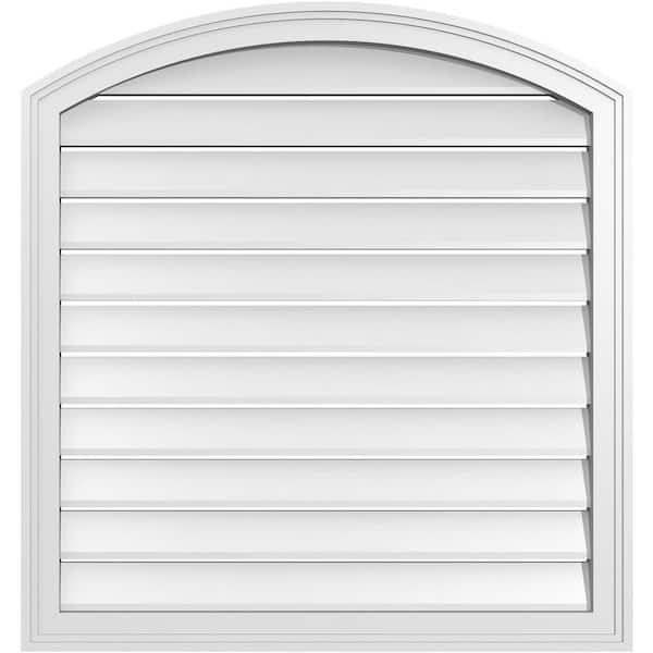 Ekena Millwork 32 in. x 32 in. Arch Top Surface Mount PVC Gable Vent: Decorative with Brickmould Frame