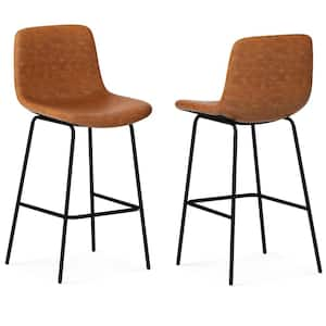 Jolie Contemporary 28 in. Bar Stool (Set of 2) in Camel Brown Vegan Faux Leather