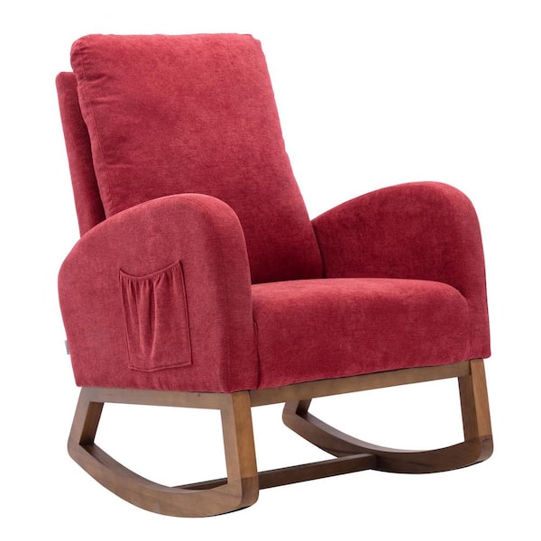 Red Fabric Rocking Chair Living Room Chair Set of 1 WH 202200777