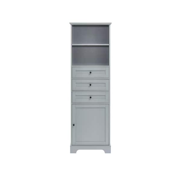 FUNKOL 22 in. L x 10 in.W x 69 in.H Rectangle Storage Cabinet in Gray with 3-Drawers and Adjustable Shelves, Ready to Assemble
