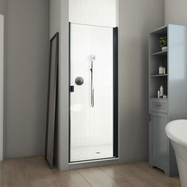 DreamLine Alliance Swing BG 28 in. W x 66 in. H Semi-Frameless Swing Shower Door in Matte Black with Clear Glass