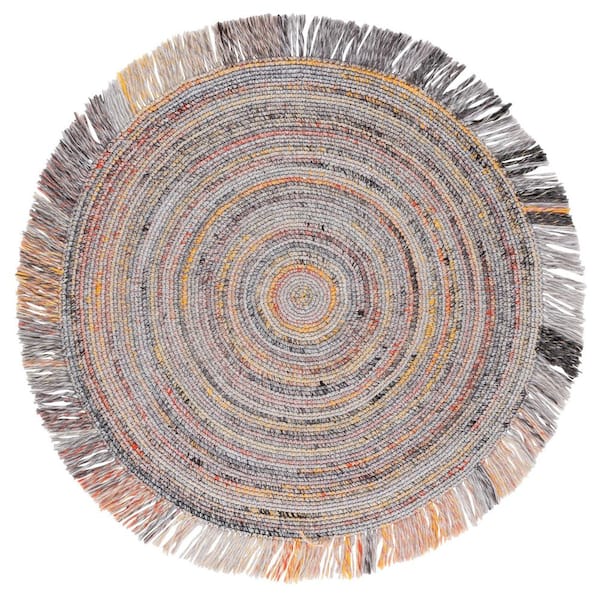 Renewal 6 ft. x 6 ft. Orange/Gray Woven Fringe Round Area Rug