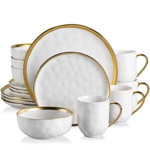 Sweet 16-Piece White Golden Edge Stoneware Dinnerware Set (Service for 4)