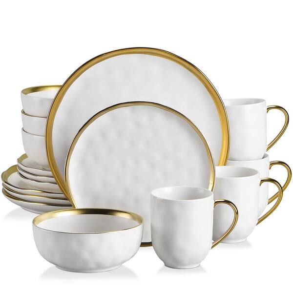 white green Porcelain dinnerware set Electroplated gold rim