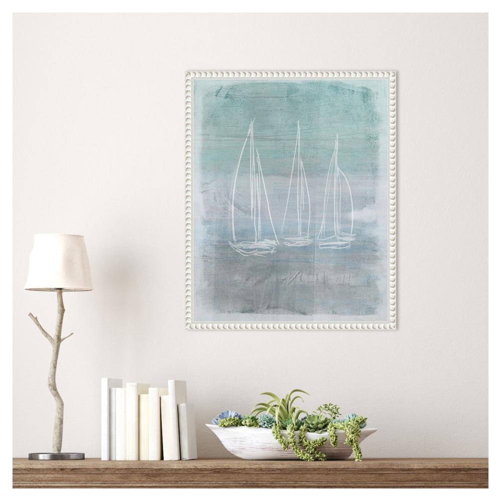Nautical Beaded Framed Abstract Sailboat Canvas Art