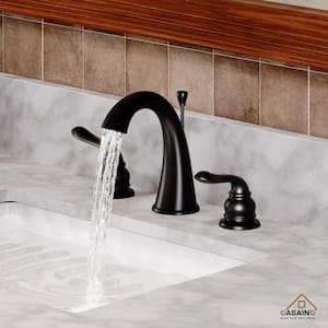 8 in. Widespread Double Handle Bathroom Sink Faucet with Pop-up Drain in Matte Black