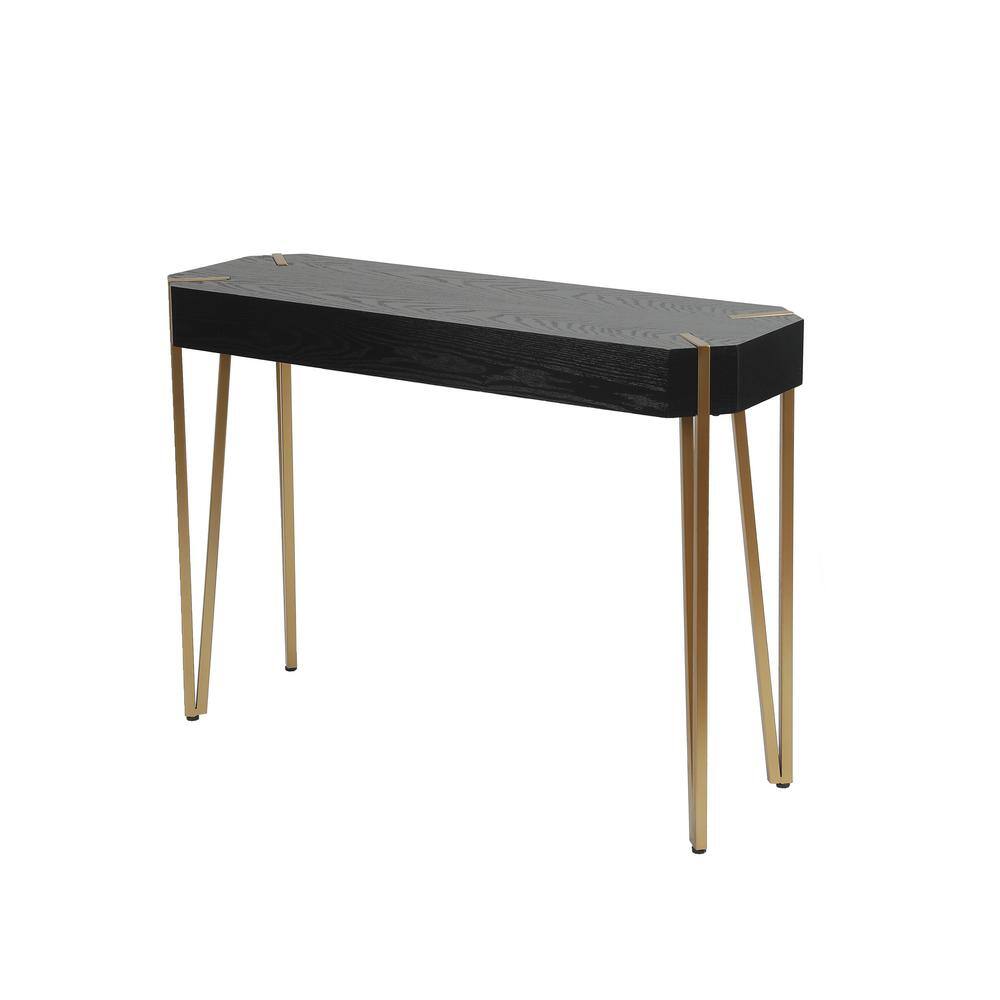Modern Black Wood and Gold Metal 45'' Console Table with Storage