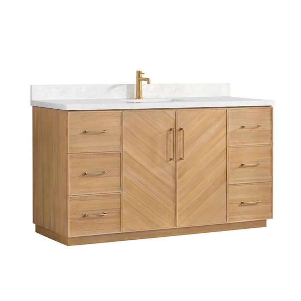 Karachi 60 in.W x 22 in.D x 33.8 in.H Single Sink Bath Vanity in Acacia Classic Gray with White Engineered Stone Top