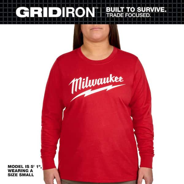 Women's Medium Red Long Sleeve GRIDIRON Logo T-Shirt