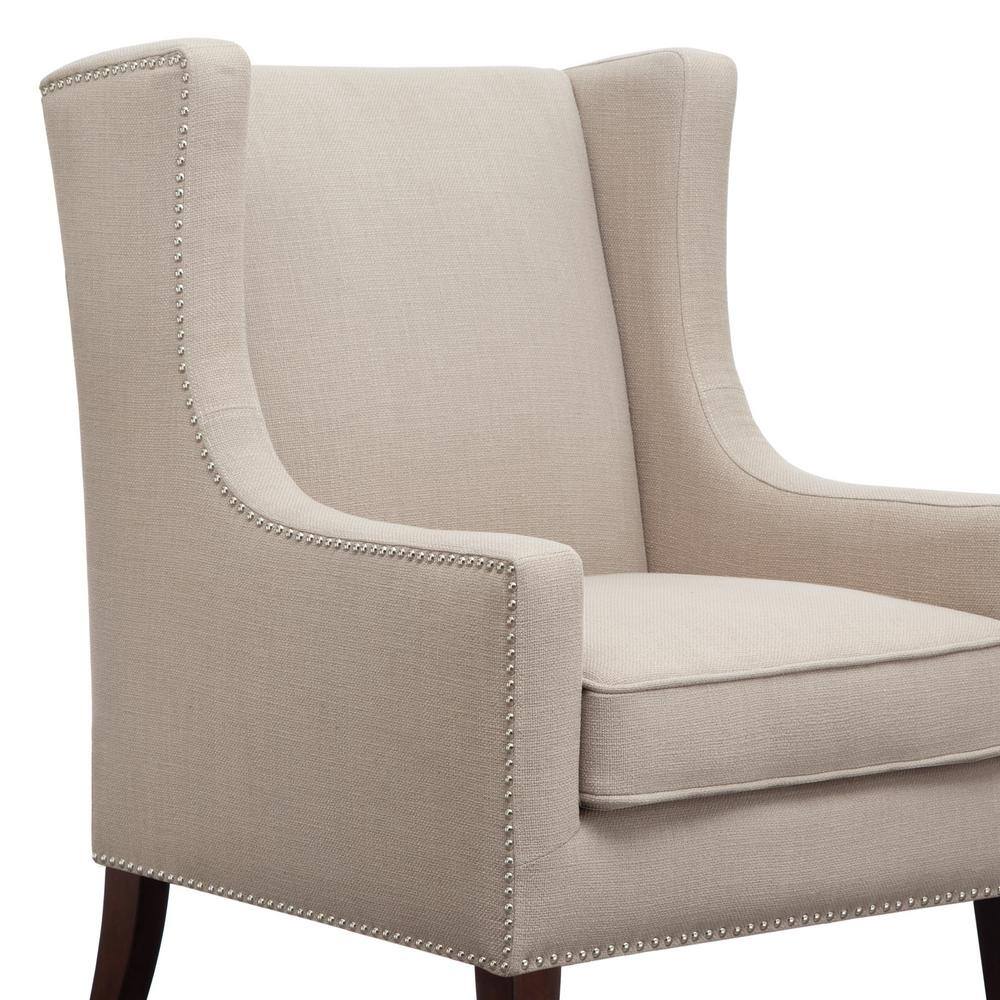 Taupe Linen Wingback Accent Chair with Tapered Wood Legs