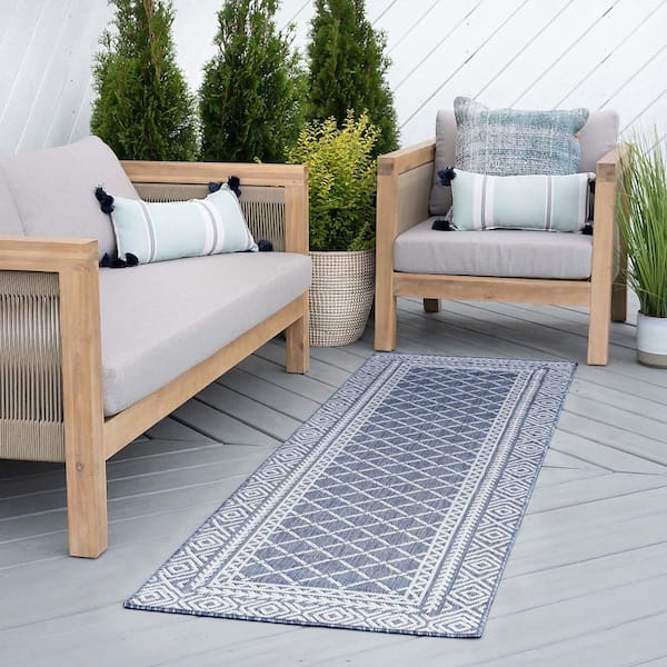 Eco Diamond Blue 3 ft. x 10 ft. Indoor/Outdoor Runner Rug