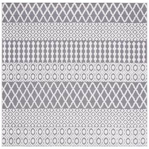 Cabana Ivory/Gray 8 ft. x 8 ft. Square Geometric Striped Indoor/Outdoor Area Rug
