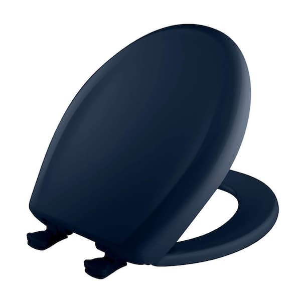 BEMIS Soft Close Round Plastic Closed Front Toilet Seat in Navy Removes for Easy Cleaning and Never Loosens