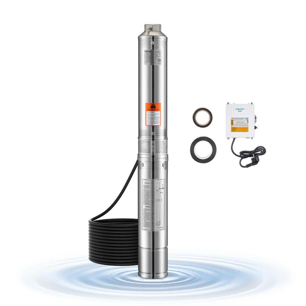 VEVOR 1 HP Deep Well Submersible Pump 31.7 GPM Flow 207 ft. Head with ...