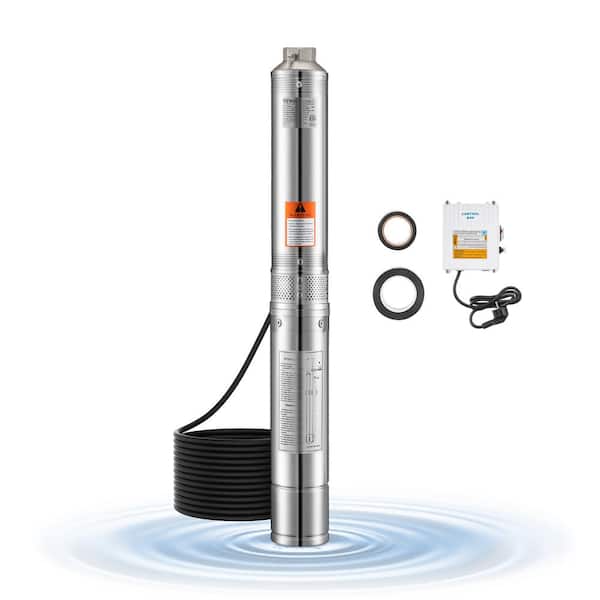 VEVOR 1 HP Deep Well Submersible Pump 31.7 GPM Flow 207 ft. Head with 32.81 ft. Cord External Control Box Water Pump