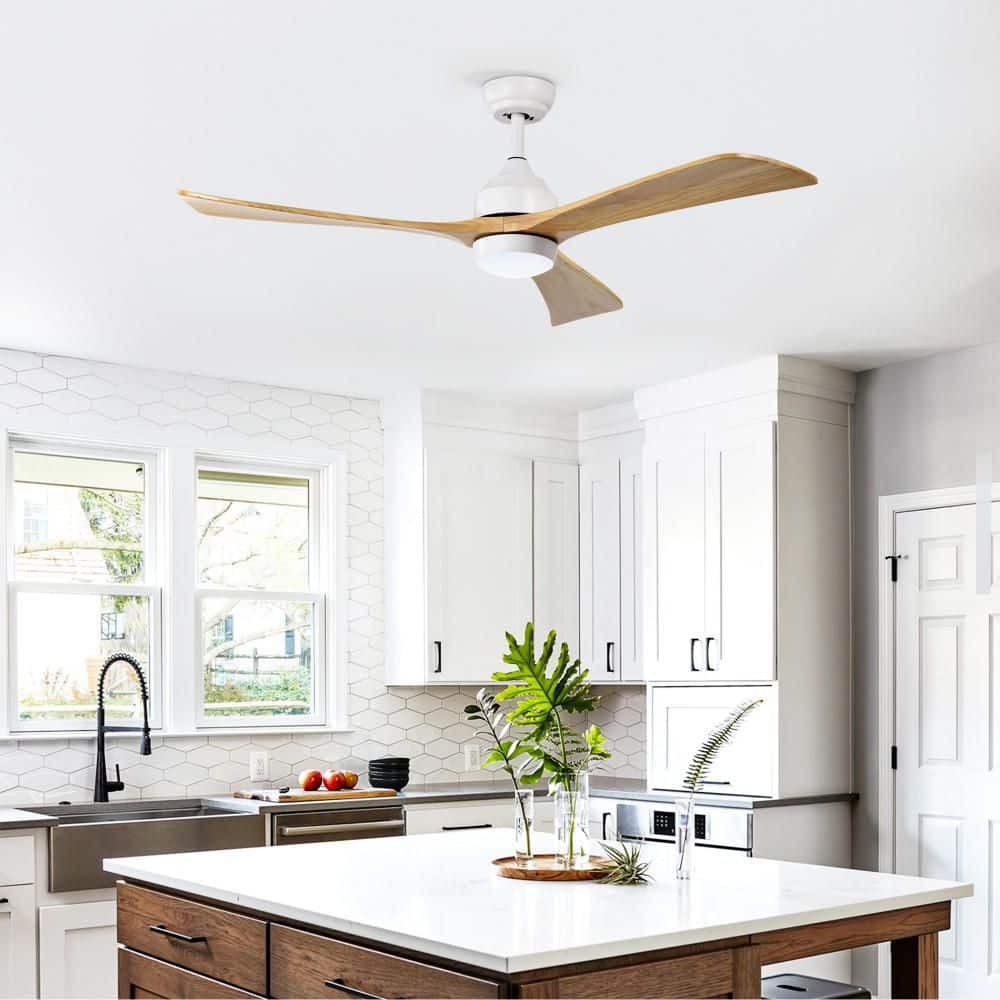 52 in White Two Rod 3 Solid Wood Blade Ceiling Fan w/Light, Remote, 6 Speed, Quiet DC Motor, Reversible, for Living Room price history on PriceWatchPro
