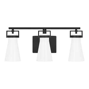 Clermont 22 in. 3-Light Matte Black Bathroom Vanity Light with Milk Glass Shades