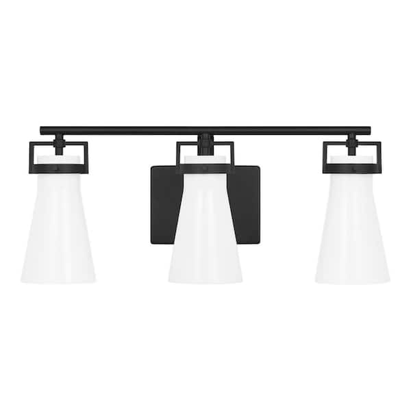 Home Decorators Collection Clermont 22 in. 3-Light Matte Black Bathroom Vanity Light with Milk Glass Shades