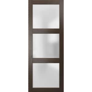 2552 18 in. x 80 in. No Bore Solid 3 Lite Frosted Glass Brown Finished Pine Wood Interior Door Slab