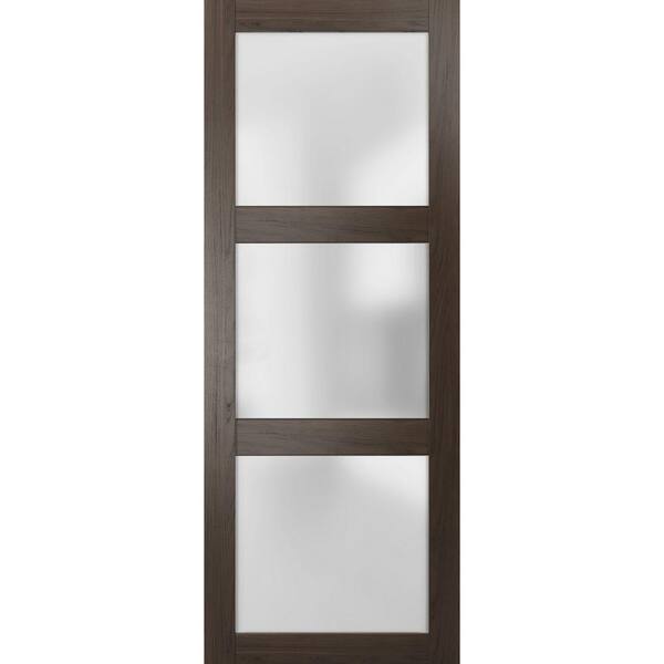 Sartodoors 2552 18 in. x 96 in. No Bore Solid 3 Lite Frosted Glass Brown Finished Pine Wood Interior Door Slab