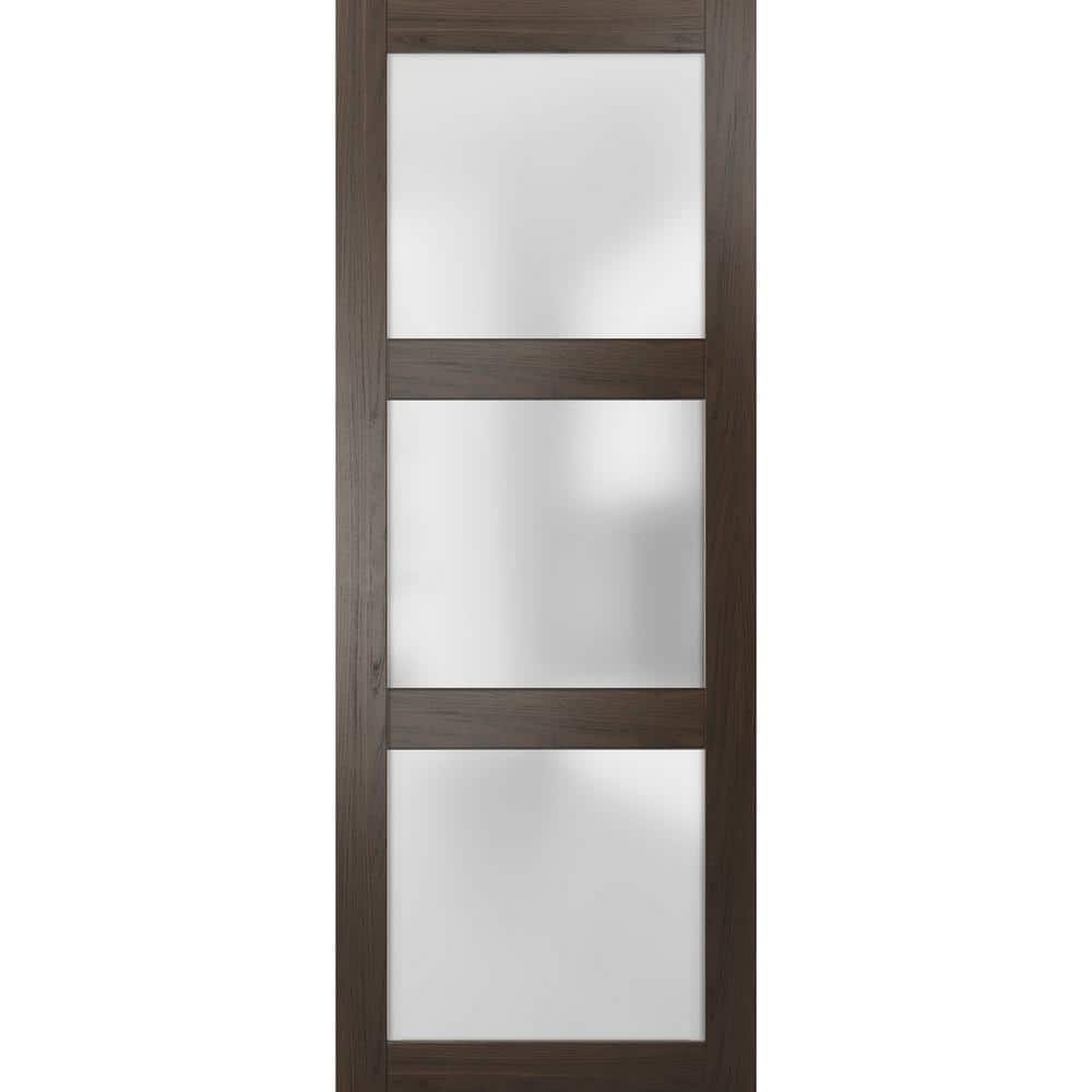 28 in. x 80 in. No Bore Solid 3-Lite Frosted Glass Brown Finished Pine Wood Interior Door Slab price history on PriceWatchPro
