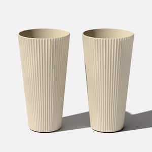 Demi 26 in. Round Sand Plastic Tall Planter (2 Pack)