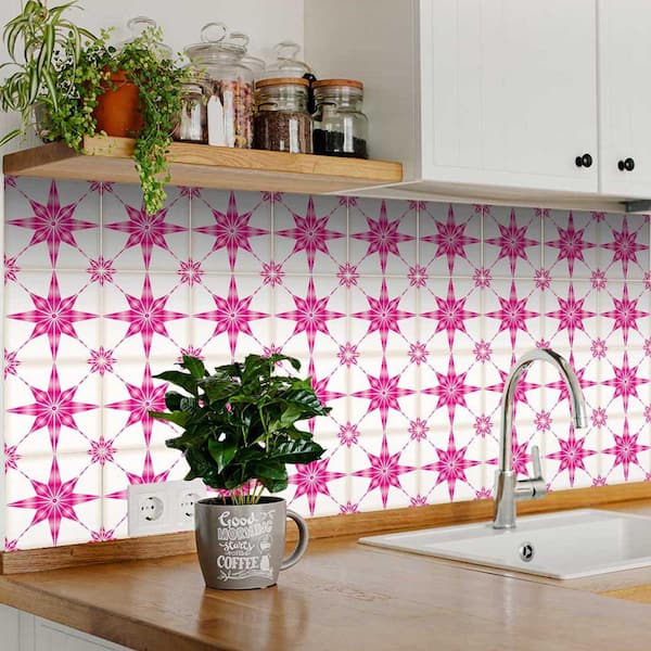 24-Sheet Peel and Stick Tile Backsplash - 6 inchx6 inch Premium Kitchen Backsplash Peel and Stick Tile,Subway 3D Wall Panels,Flower Color, Size: 15