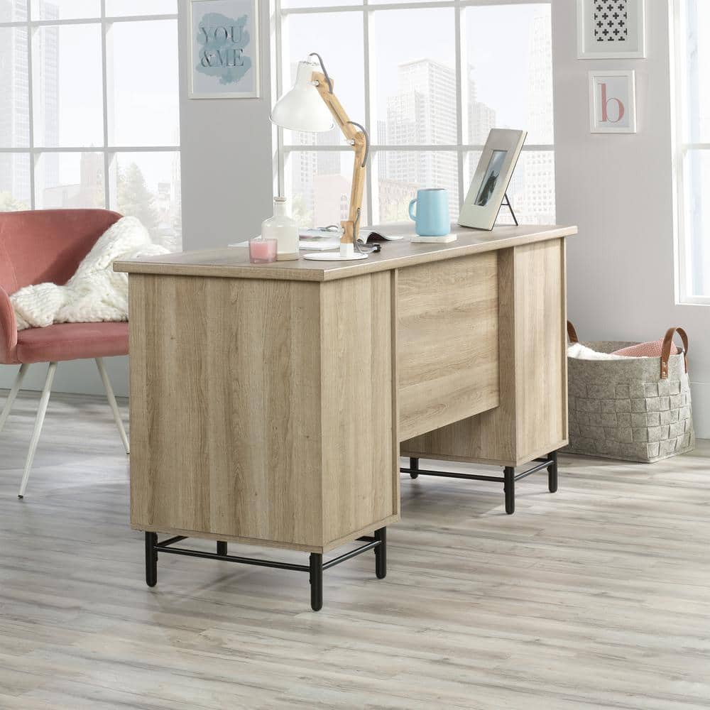 Sky Oak and White Executive Desk with Leather Drawer Pulls