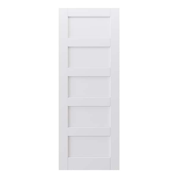 30 in. x 80 in. 5-Lite Paneled Blank White Primed Solid Core Composite Manufacture Wood Interior Door Slab
