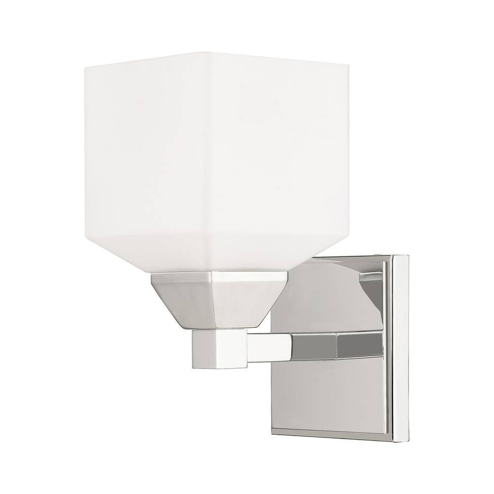Aragon Polished Chrome 1-Light Sconce with Satin Opal White Glass