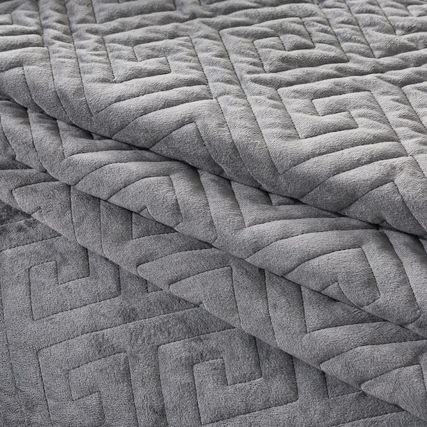 JML Charcoal/Grey Reversible King Velvet Quilt Set QSM08-DGREY-K